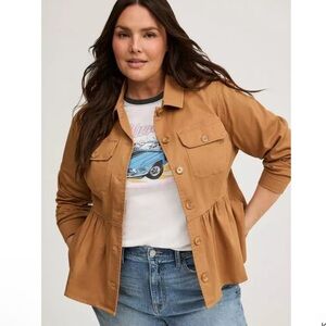 Torrid Peplum Utility Jacket Tobacco Brown 4X